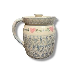 Vintage Ceramic Pastel Watercolor Heart Cottage Lidded Pitcher